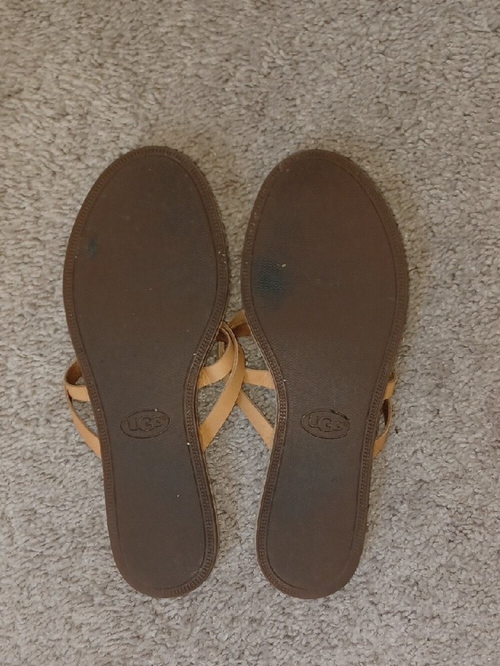 UGG Tan Leather Thong Sandals with Slim Double Straps Sz 8 - Picture 4 of 4